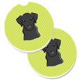 thumbnail image 1 of Checkerboard Lime Green Black Labrador Set of 2 Cup Holder Car Coaster, 1 of 1