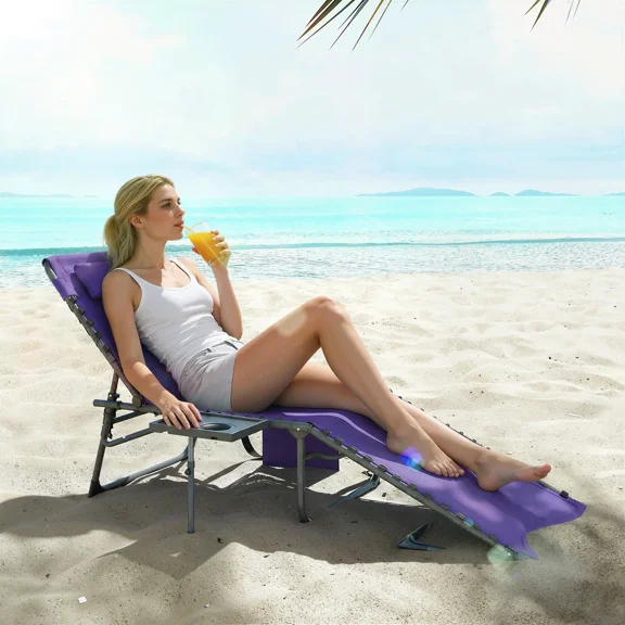 FUNA Steel Adjustable Backrest and Padded Headrest Outdoor Chaise Lounges - Gray