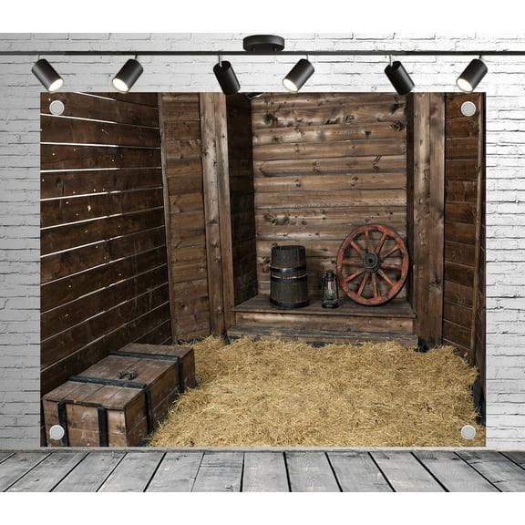 7x5ft Western Backdrop Rustic Barn Interior Photo Backdrop for Theme Party Wedding Birthday Baby Shower Decoration Banner Photo Booth Studio Props