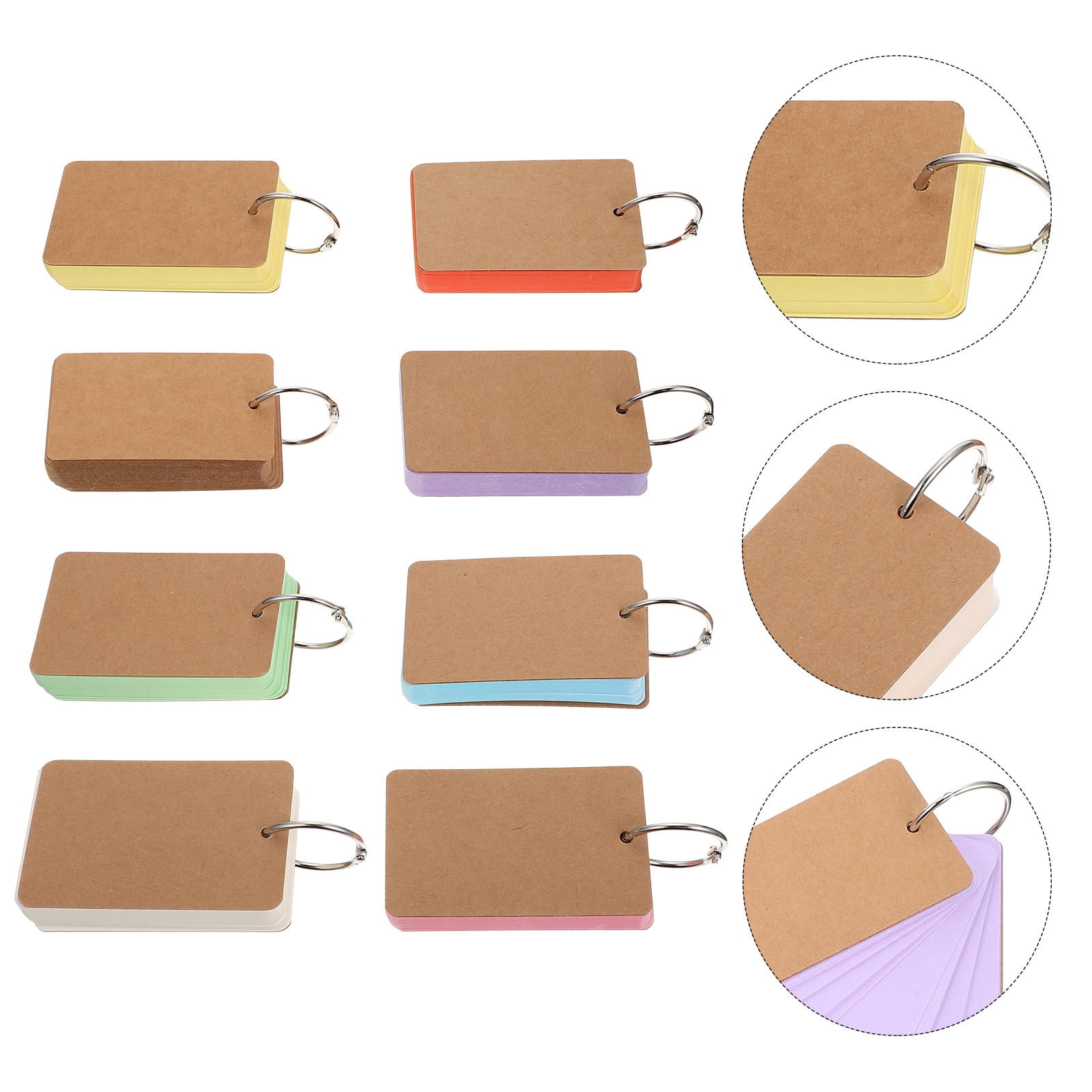 FRCOLOR  8 Books Word Card Index Ring Blank Flashcards Note with Binder Rings Pads