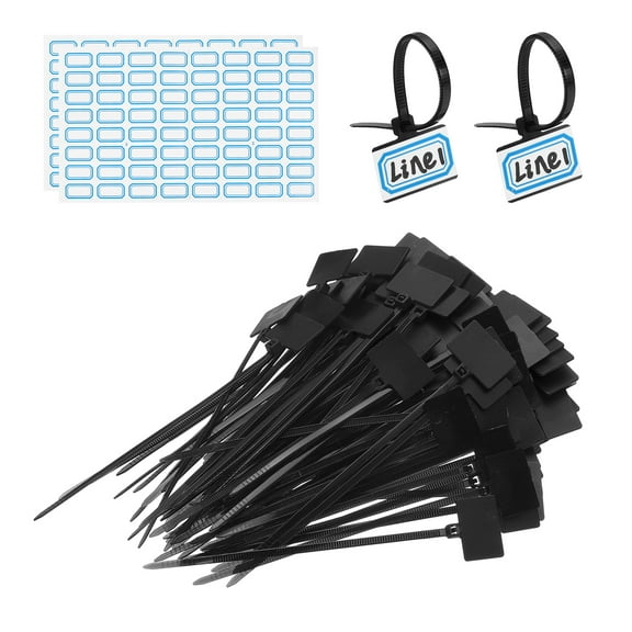 4inch Zip Ties, 100pcs Cable Ties Tags Nylon Wire Marking Label Self Locking Plastic Straps Write on with Label Tags Paper for Organization Cord Network Ethernet Marking, Black