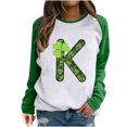 thumbnail image 1 of Mode Femme Col Rond Saint Patrick Imprimé T-Shirt Manches Longues Top à Empiècements, 1 of 1