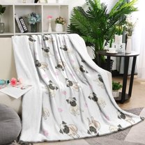 Pug and Footprints Blanket,Comfortable Soft Flannel Throw Blanket,All Season,Warm Lightweight Blankets for Sofa Bed Couch Living Room Chair,60"x80"(150x200cm)