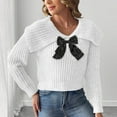 thumbnail image 4 of Cute Sweaters for Women Teen Girls with Bowknot Lapel/High Neck Long Sleeve Knitted Crop Plain Pullover Winter Tops (XL, White), 4 of 6
