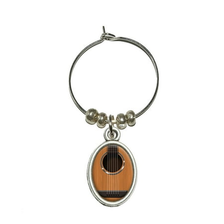 Acoustic Guitar Strings Oval Wine Glass Charm (Best Guitar Strings For Metal)
