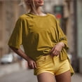 thumbnail image 4 of Guieoi Womens Tops Plus Size Women's Loose Casual Solid Color Sleeve with Zipper Hem and Slit Round Neck Short Sleeved Yellow Black*Friday/Cyber*Monday, 4 of 9