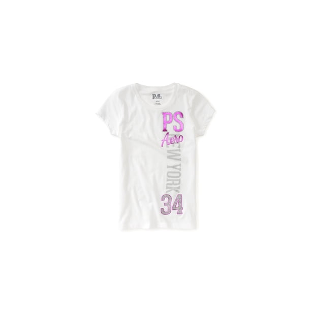 Aeropostale Girls New York 34 Camiseta gráfica, Blanco, 4