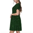 thumbnail image 2 of Picia Emerald Green Sparkling Pattern Women's Short Sleeve Summer Dress Pleated Loose Swing Knee Length Short Sleeve Swing Dresses, 2 of 6
