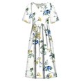 thumbnail image 3 of Robes Midi pour Femmes Été Décontractées Amples Bohèmes à Imprimé Floral Col Ras du Cou Manches Courtes Longueur Genou Robe Froncée avec Poches, 3 of 5
