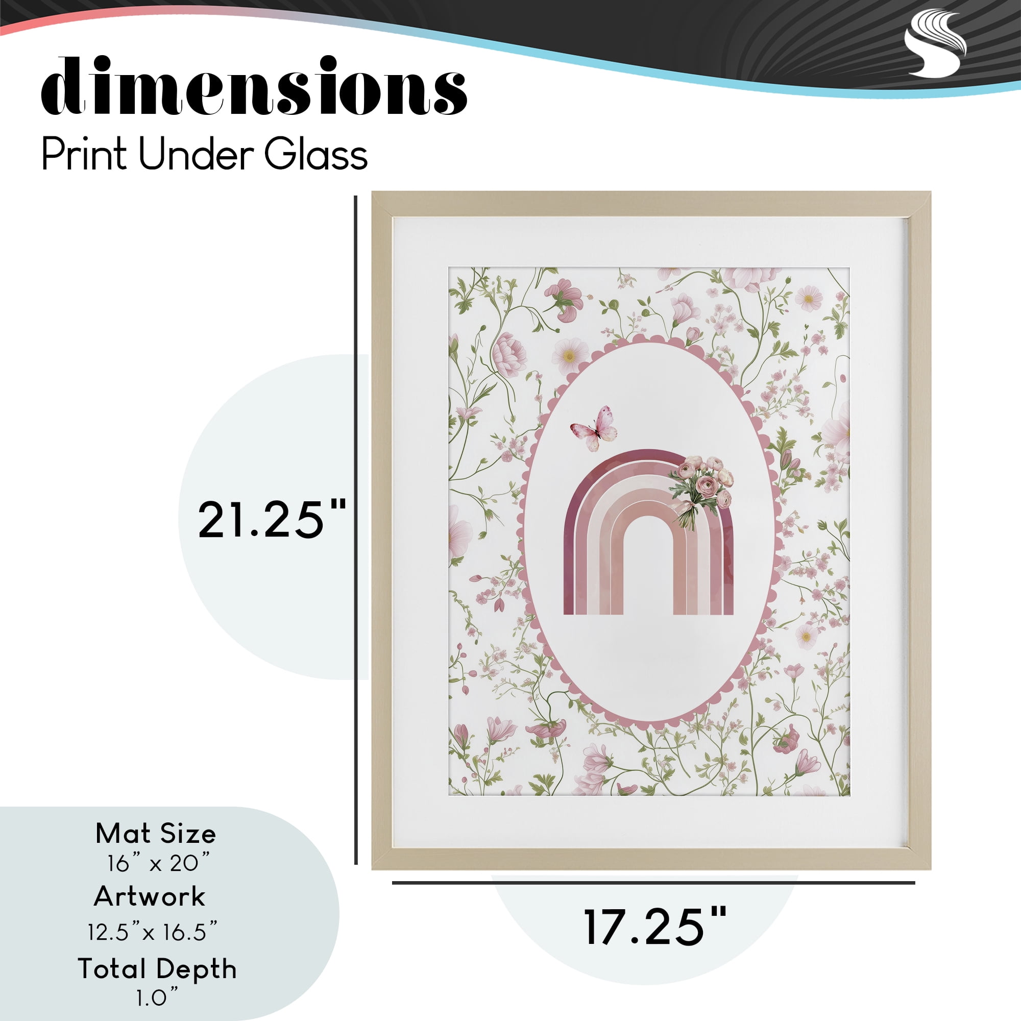 Delicate Florals & Rainbow Birch Framed Print Under Glass, design by Christine Simpson Art