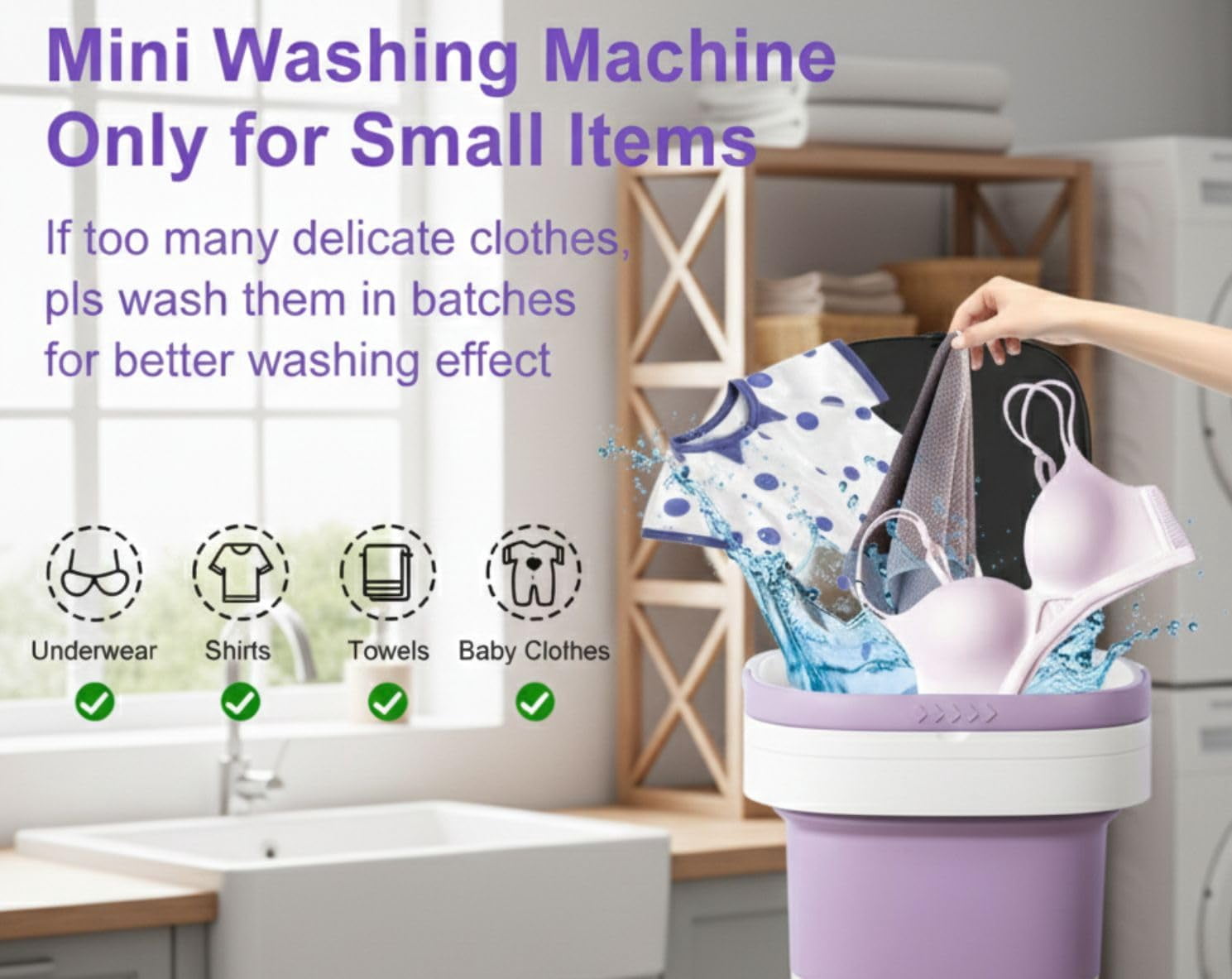 Portable Electric Foldable Mini Washing Machine 16L – Touch Digital Control for Baby Clothes, Underwear, Camping, RV – Spin Function –