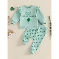 thumbnail image 3 of Baby Toddler Girls 2-piece Outfit,3 6 12 18 24 Months Letters Print Long Sleeve Crew Neck Sweatshirt with Shamrock Sweatpants Fall Clothes Set, 3 of 9