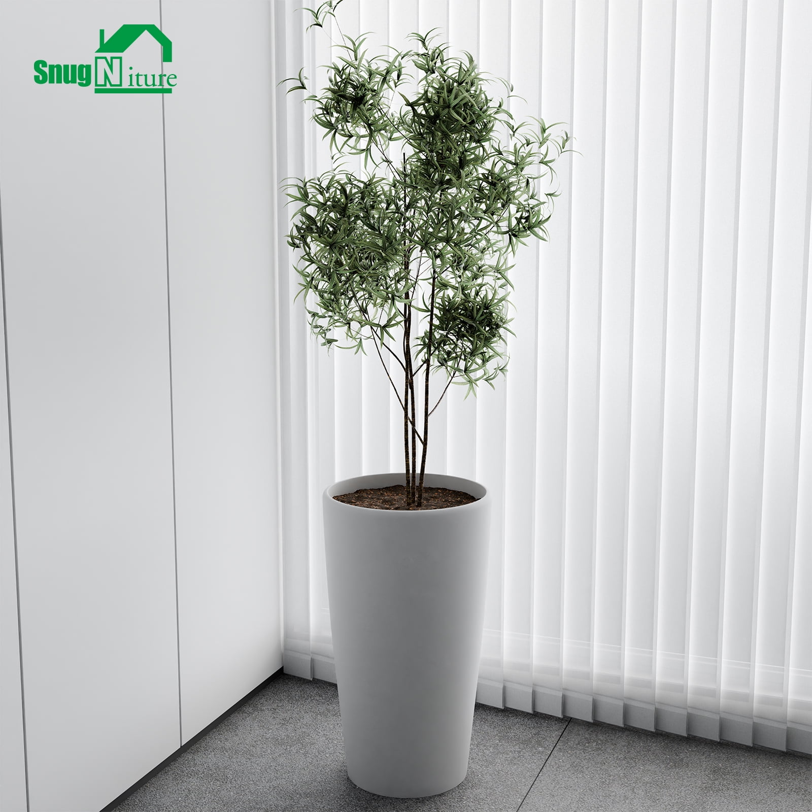 SnugNiture Set of 2 Round 22-Inch Tall Planters, White – Large Indoor/Outdoor Pots with Drainage, Matte Frosted Finish