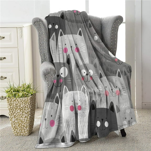 Cute Cat Blanket for Girls Women, Lightweight Soft Fleece Flannel Throw Blanket for Cat Lovers Sofa Couch Living Room 50x40 Inch
