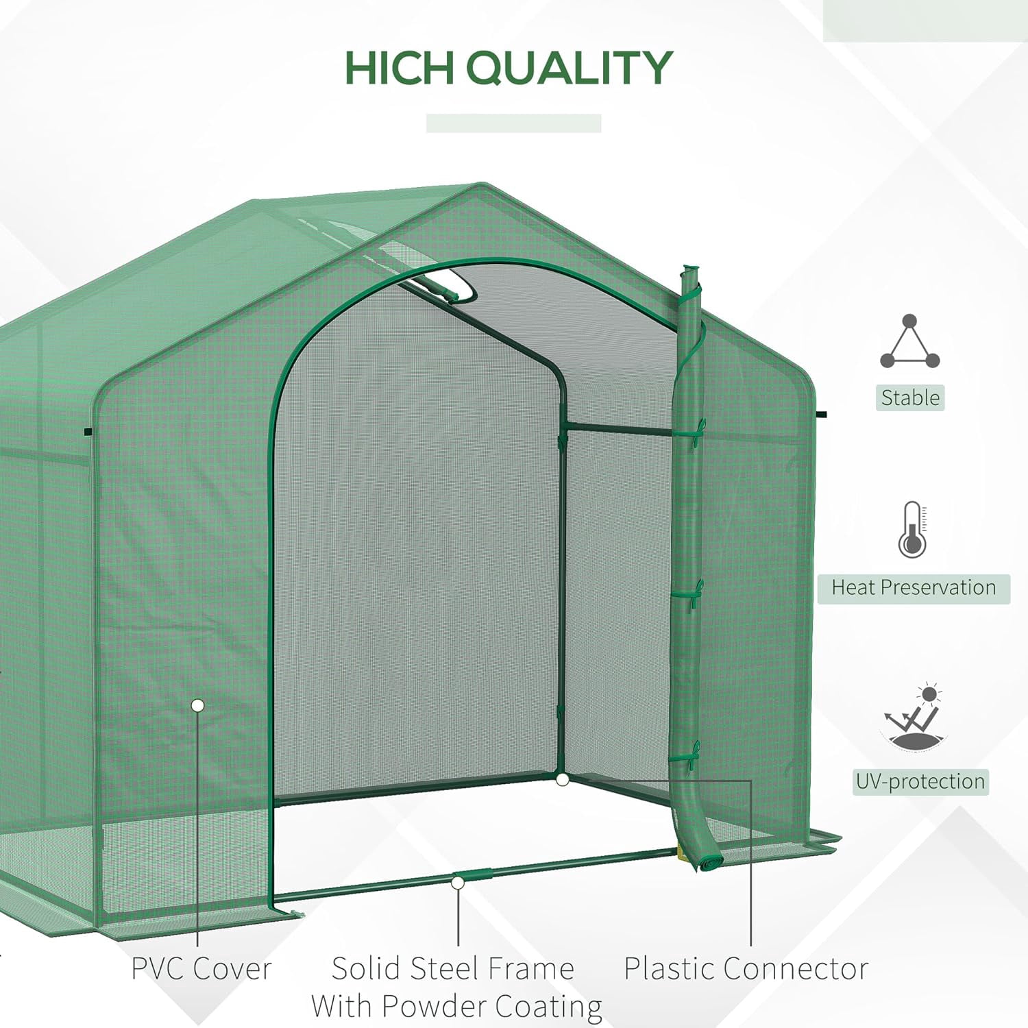 6' x 3' x 5' Portable Walk-in Greenhouse, PE Cover, Steel Frame Garden Hot House, Zipper Door, Top Vent for Flowers, Vegetables, Saplings, Tropical Plants, Green