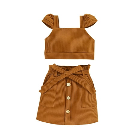 

QYZEU Toddler Girl Outfit Mommy Baby Matching Shoes Summer Toddler Girls Sleeveless Ribbed Vest Tops And Bowknot Skirt Outfits