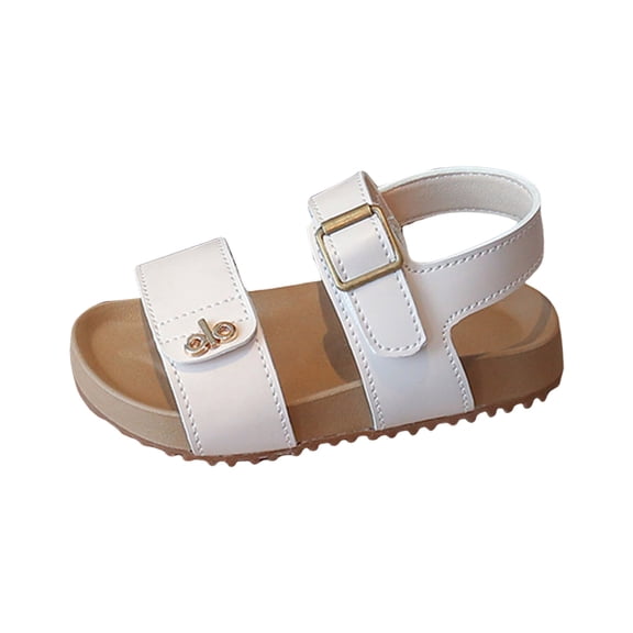 WUANDIXFA Kids Sandals Girls Toddler Sandals Boys Girls Cork Footbed Slip On Shoes Adjustable Open-Toe Summer Slide Sandals Shoes Size US 7,Beige