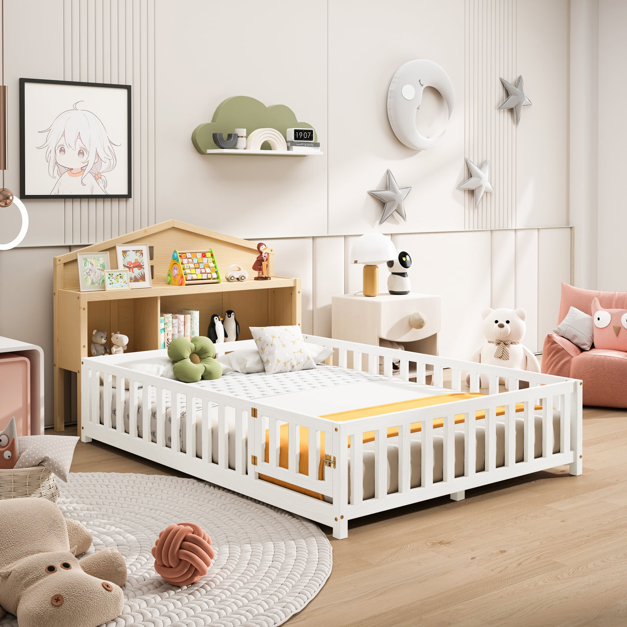 Jopath Headboard for Full Size Bed with Storage Shelf,Head Board Floor Bed,Sturdy and Stable,Easy Assembly,Natural