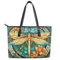 thumbnail image 2 of ZUXONGSY Stained Glass Dragonfly Lotus Print Tote Bag for Women Multifunctional Travel Purse Fashion Top Handle Tote Bag with Zippered for Work Dating, 2 of 6