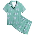 thumbnail image 4 of Weebloom Teen Girls' Pajama Sets Cute Bow Set Soft Printed Pajamas Short Sleeve Button Down Tops And Shorts For Kids Tween Sleepwear Nightwear Pjs Loungewear Mint Green 10-11 Years, 4 of 4