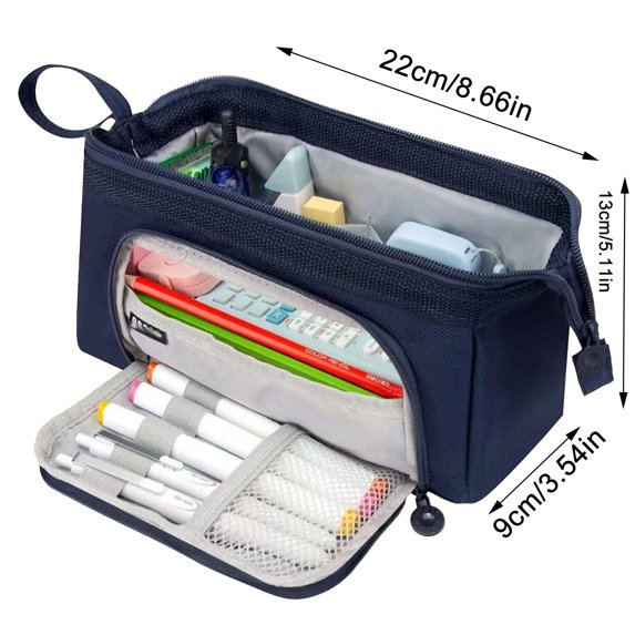 Pencil Pouch Large Capacity School Supplies for Kids Durable Zipper Stationery Storage Bag Aesthetic Portable Organizer for Students College Office Travel,Navy