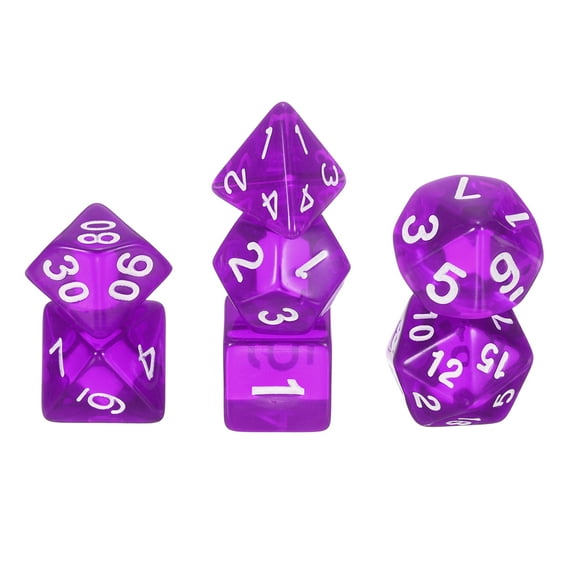 Polyhedral DND Dice Set, 7 Pcs DND Acrylic Dice for RPG Role Playing Table Games Tabletop Gaming Accessories, Transparent Purple