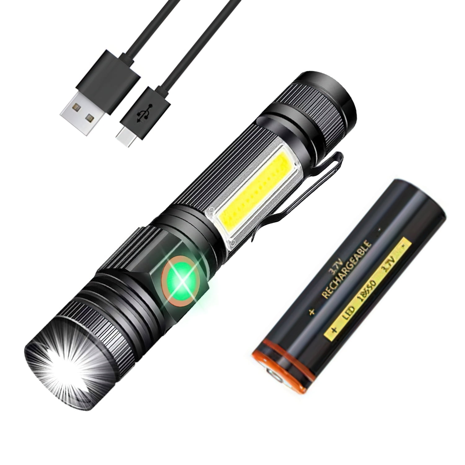 Mini LED Flashlight Headlamp Portable Torch COB LED Work Light Outdoor UL 