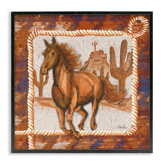 Stupell Industries Western Horse in Desert Landscape Painting Black Framed Art Print Wall Art, 12 x 12