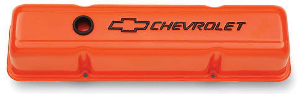 Proform 141-784 Valve Covers Stamped Steel Tall Orange with Bowtie Logo Fits select: 1967-1986 CHEVROLET CAMARO, 1969-1986 CHEVROLET C10