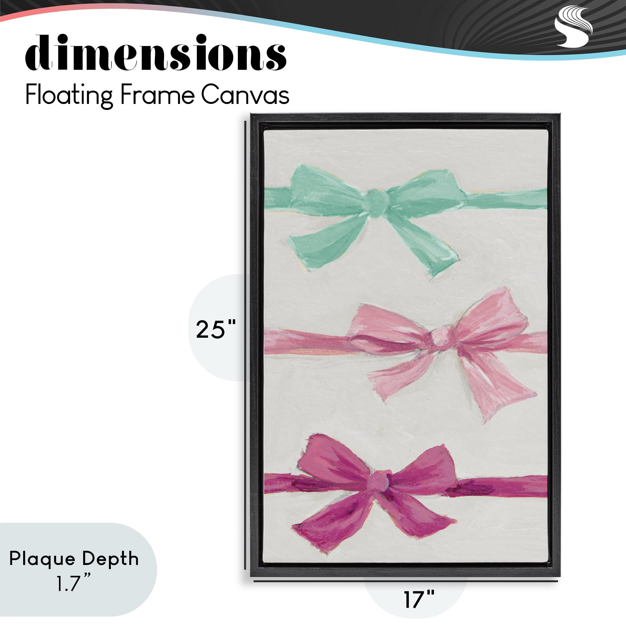 Stupell Industries Ribbon Bows Trio Black Framed Floater Canvas Wall Art, design by Lanie Loreth