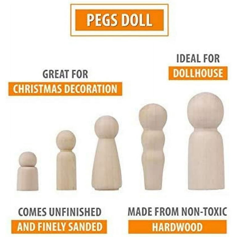 Wooden Peg Dolls With A Storage Case, Unfinished Wooden People For