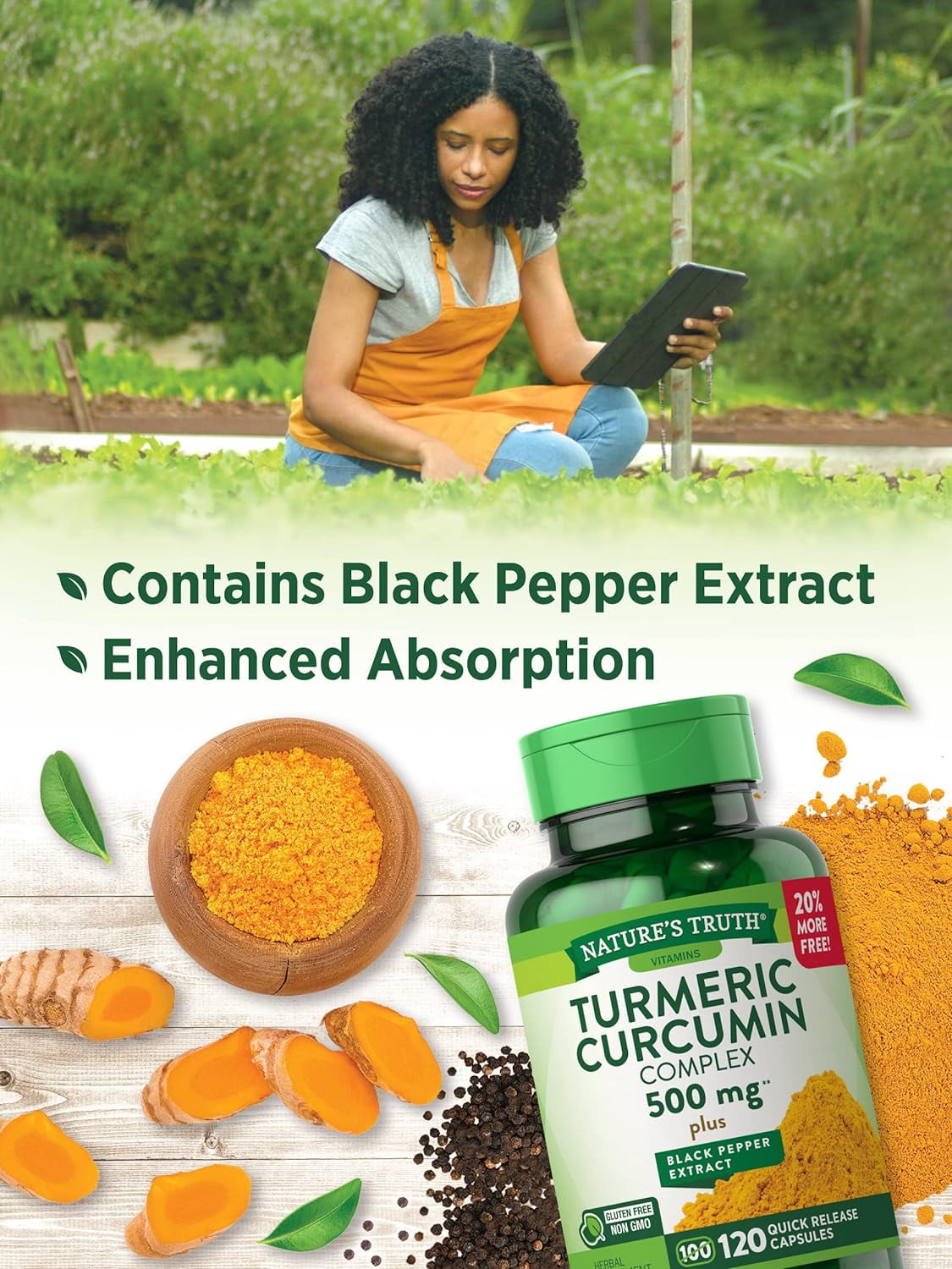 Nature's Truth Turmeric Curcumin Complex 500 mg Plus Black Pepper Extract, 120 Count