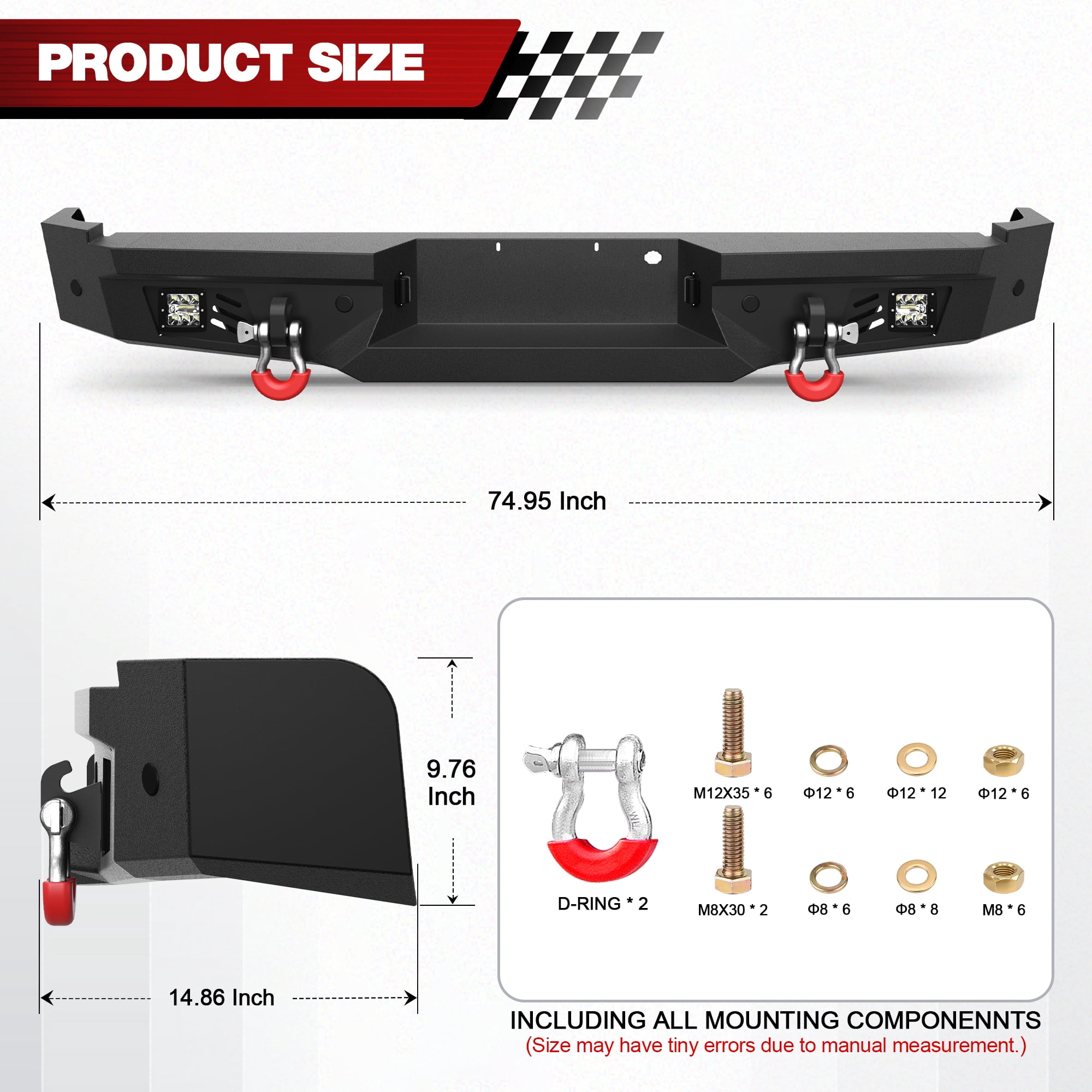 POFENZE F150 Rear Bumper for 2006 2007 2008 Ford F150 Pickup Trucks w/Step Plate, 2x18w Lights, License Plate Lights