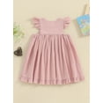 thumbnail image 4 of Suealasg Kids Girls Summer Clothes 6M 1T 2T 3T 4T Flying Sleeve Round Neck Button Decor A-Line Dress Toddler Girls Casual Party Dress Clothing, 4 of 9