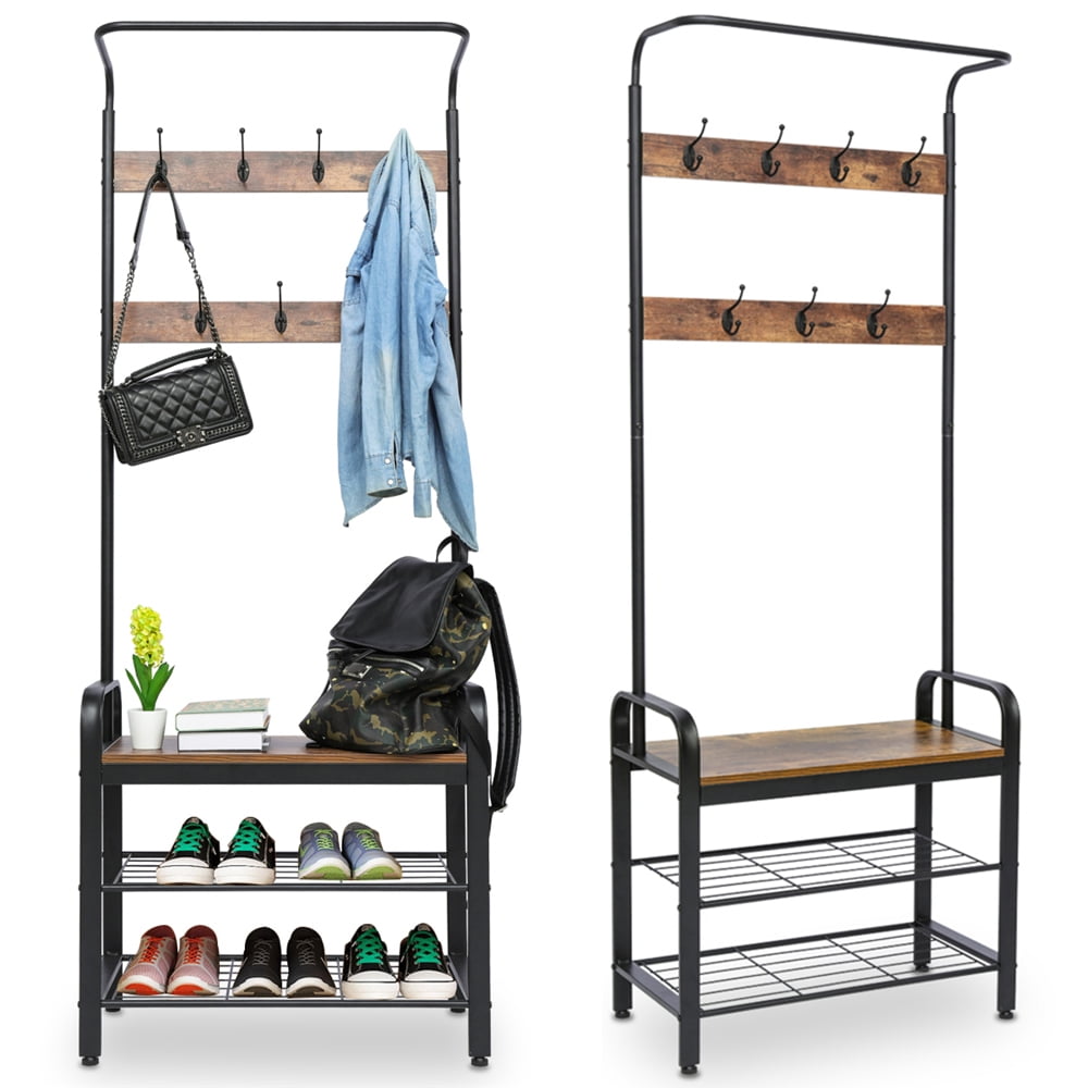 Entryway Coat Stand and Shoe Rack with Coat Hooks Hall tree Entry