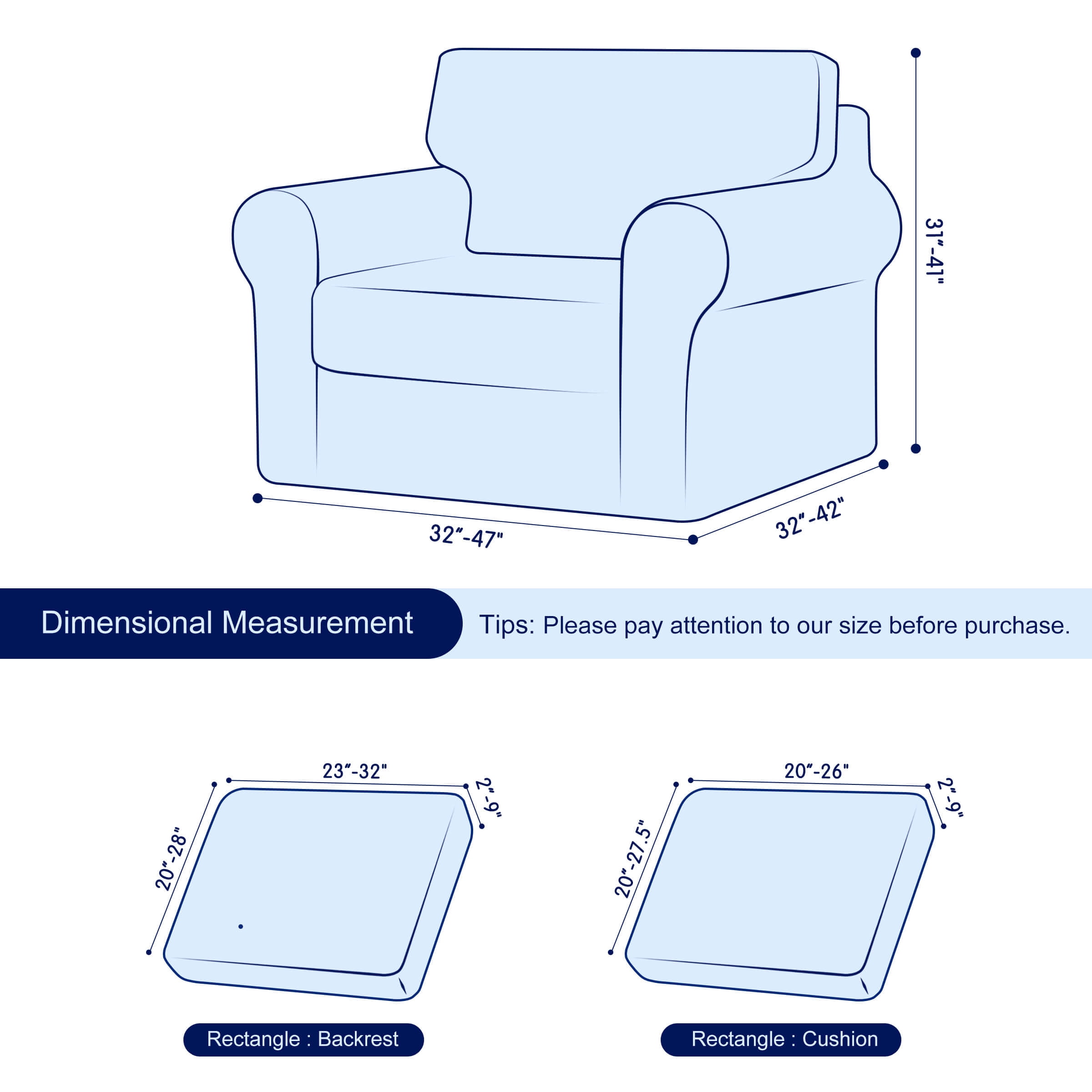 Subrtex Sofa Slipcover Sets 3 Pieces Stretch Couch Cover Backrest Cushion Covers (Armchair, Sand)