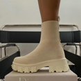 thumbnail image 4 of Botas De plataforma sin cordones para Mujer, zapatos De punto con tacones, otoño e invierno, 2022, 4 of 4