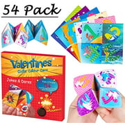 Geefuun Valentine's Day Cards for Kids - 54 Pack Jokes and Dares Cootie Catcher Cards + 54 Envelopes Game Craft Kit Classroom Exchange Gift Party Favors(No Need Fold)