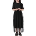 thumbnail image 4 of KAUOD Girls Tulle Long Dress Muslim Mesh Lace Short Sleeve Dresses Teen Kids Crew Neck Soft Eid Prayer Traditional Clothes, 4 of 8