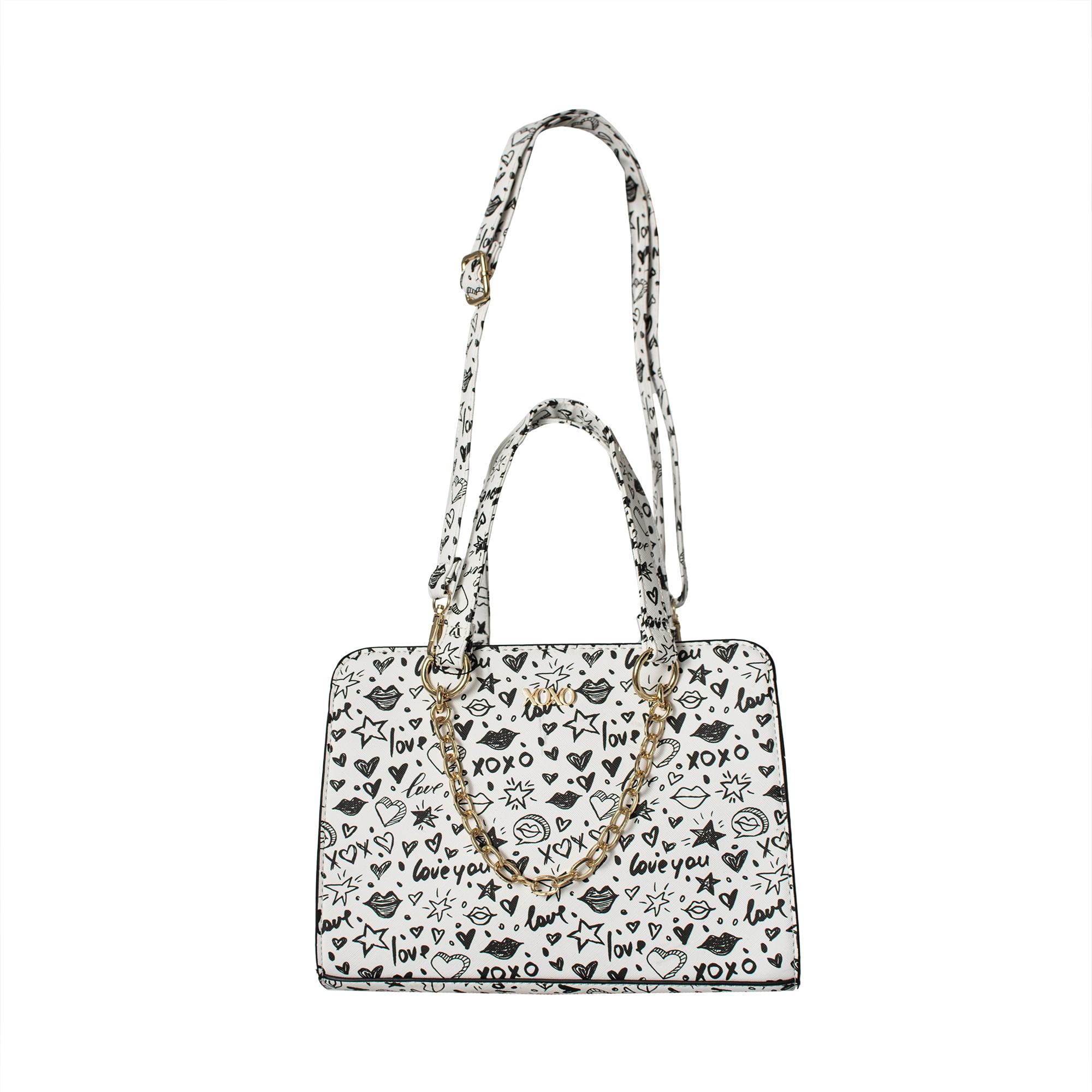 XOXO Women's Vegan Leather Large White Graffeti Print Everyday Satchel