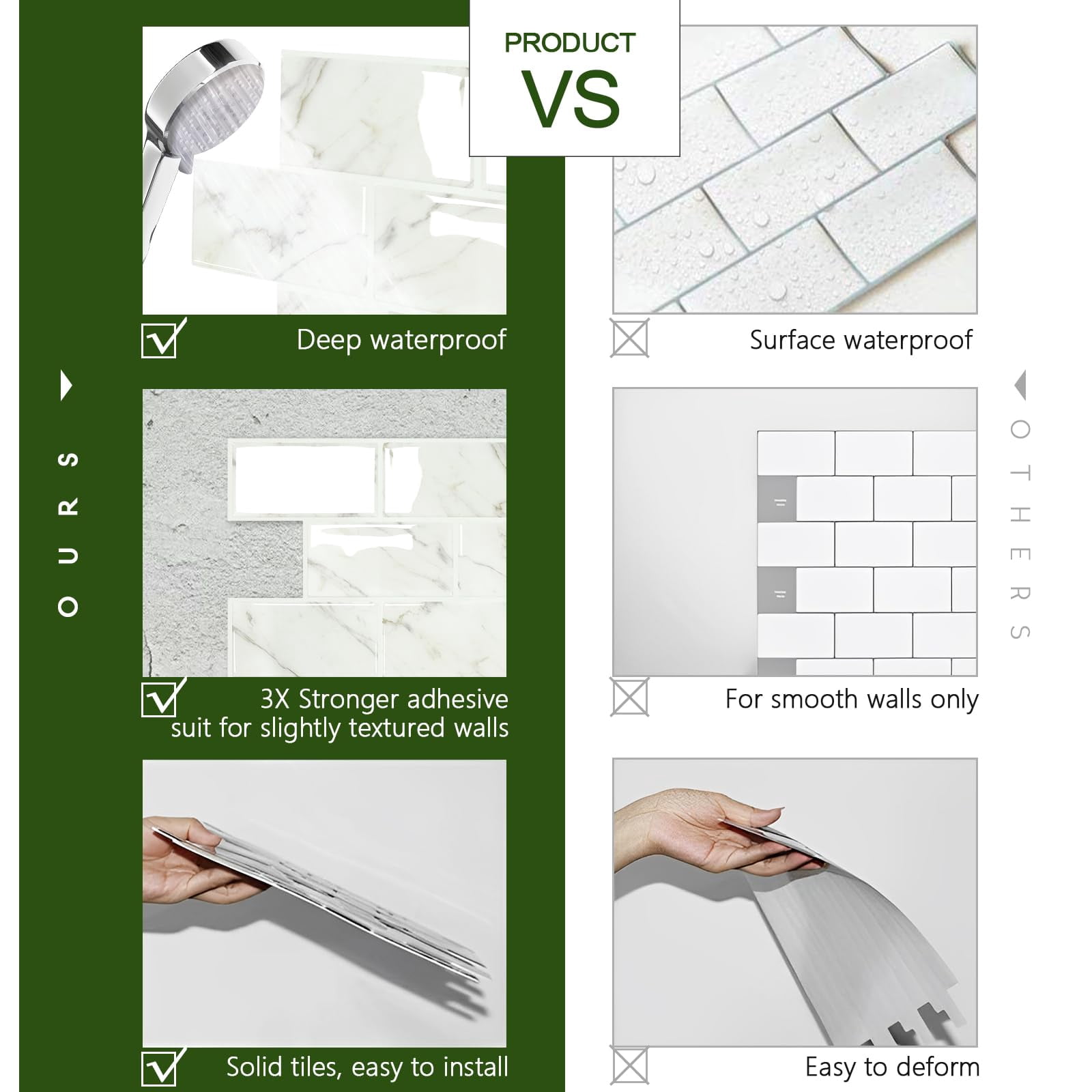 10-sheet Subway Tile Peel And Stick Backsplash  Self Adhesive Vinyl Wall Tiles On For Kitchen Bathroom(thicker Design)