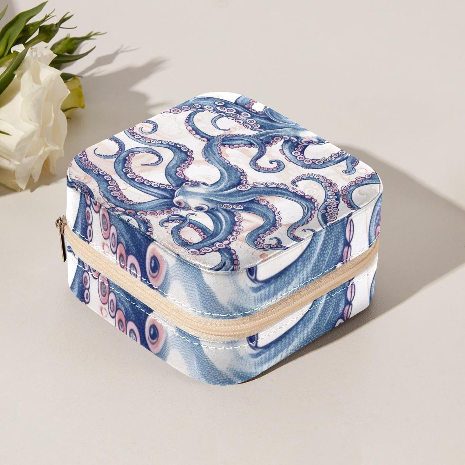PhooArto Small Jewellery Box, Octopus Tentacles Pattern Portable Travel Mini Jewelry Case for Women Leather Ring Organizer