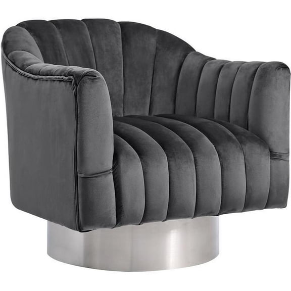 Maklaine 18" Contemporary Tufted Velvet Swivel Accent Chair in Gray/Chrome