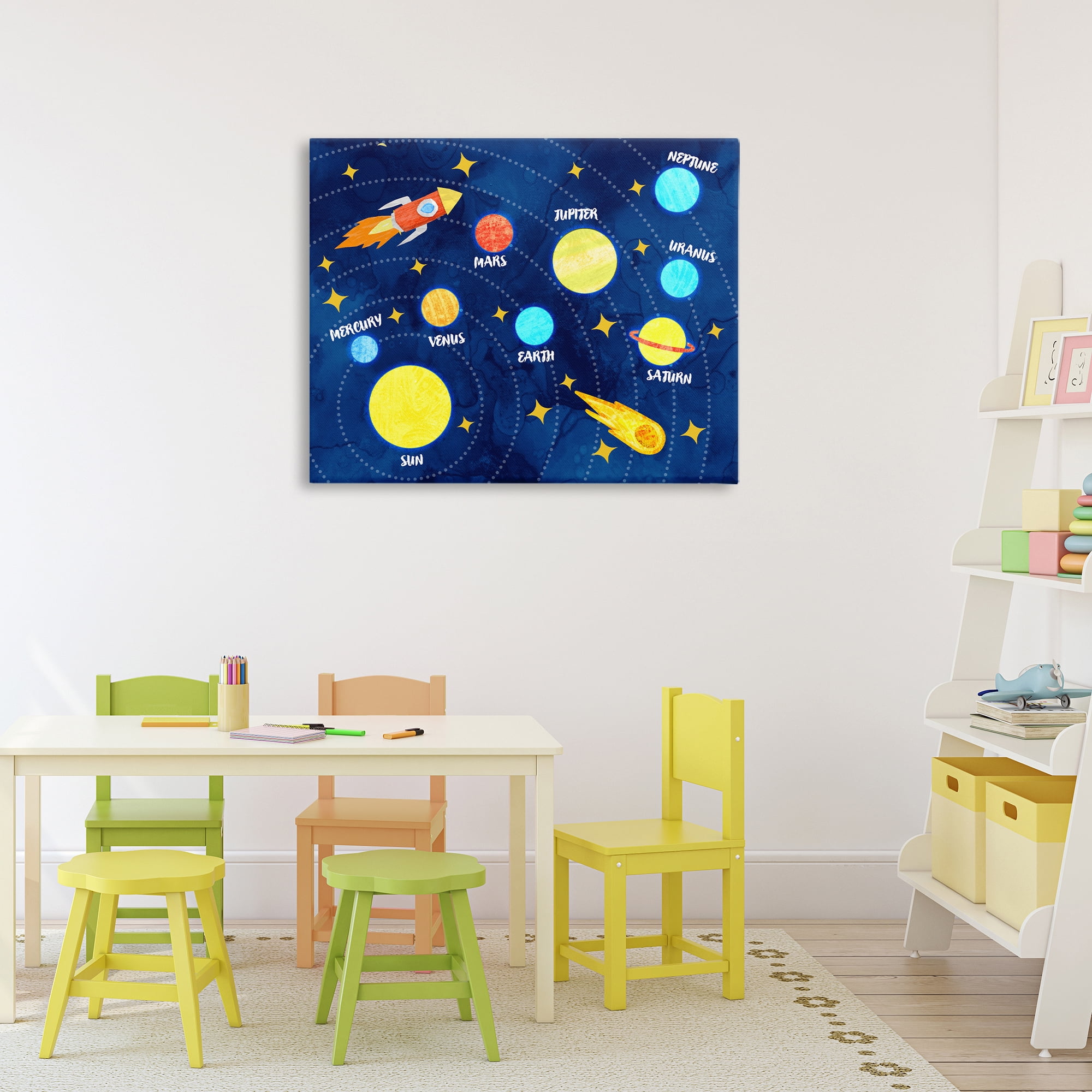 Rocket Across Solar System Canvas Wall Art, design by Daphne Polselli