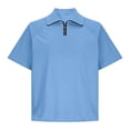 thumbnail image 3 of Mifsaly Mens Quarter Zip Shirts Ribbed Knit Short Sleeve Collar tops Casual Athletic Fit Lightweight Breathable Work Office Pullover Tees Light Blue,M, 3 of 5