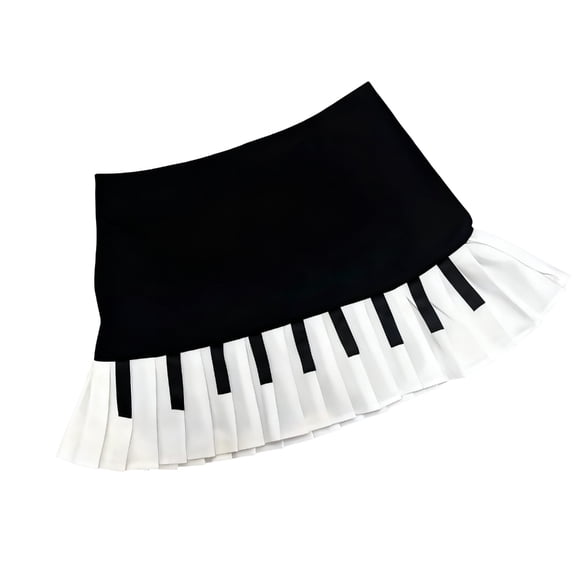 Aellinatey Women Piano Pleated Skirt High Waist Flared A Line Black White Spliced Skirts