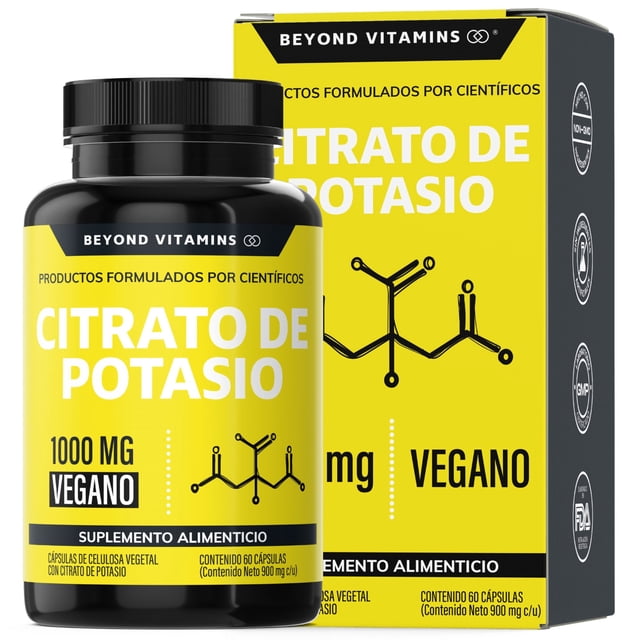 Citrato de Potasio 1000mg Suplemento Alimenticio Platano en Polvo, Curcuma y Semilla de uva 60 cápsulas Beyond Vitamins 1 Citrato de Potasio - Suplemento Alimenticio Vitaminas en Cápsulas