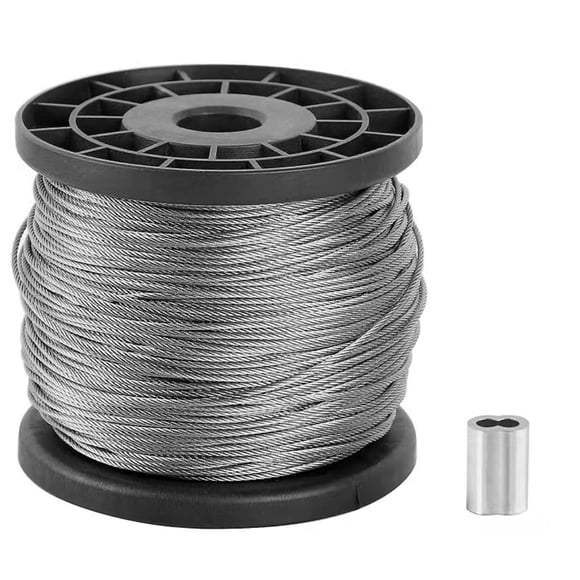 KEILEOHO Cuerda de alambre de acero inoxidable 1/16 de 400 pies Cable de acero inoxidable 304 Cables de avión con núcleo de 7 x 7 hilos Tensión de rotura 368 libras con 20 piezas Manga de aluminio en