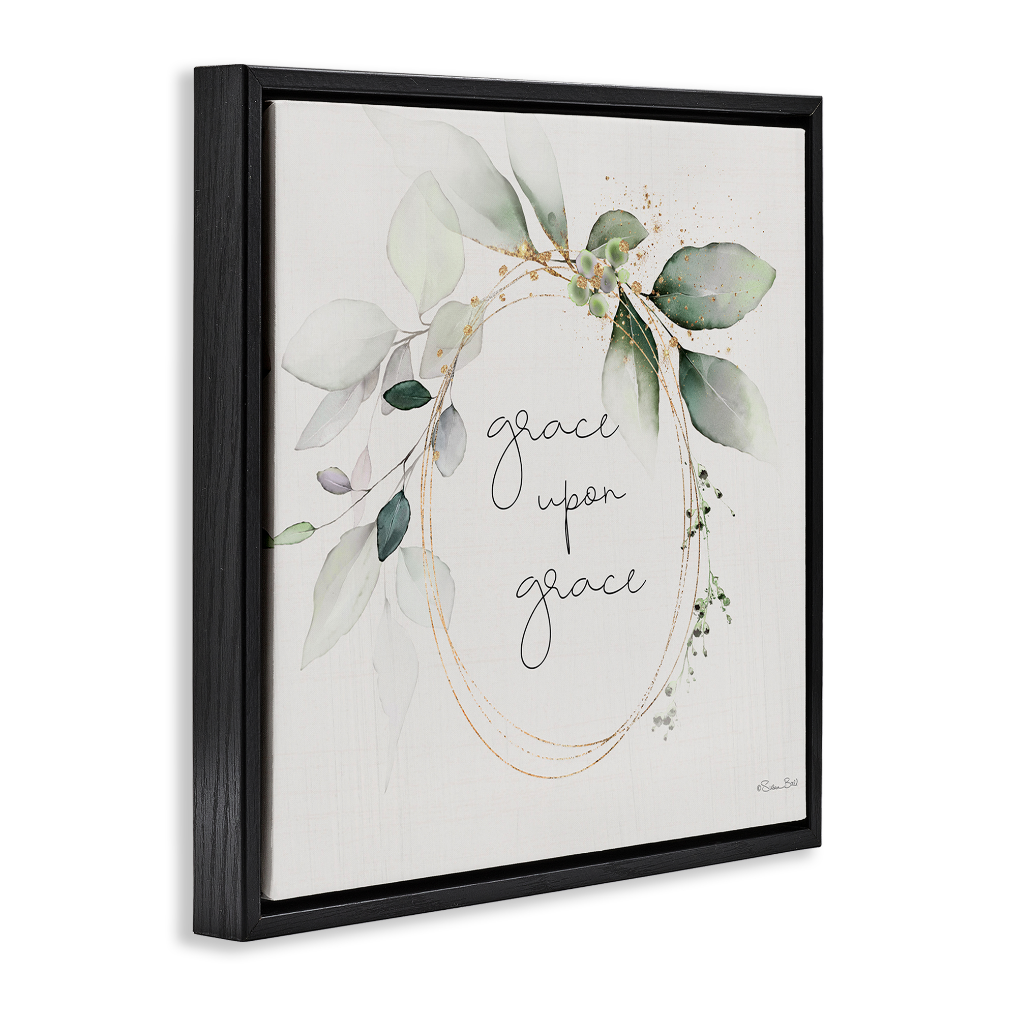 Stupell Industries Grace with Soft Leaves Botanical & Floral Painting Black Floater Framed Canvas Art Print Wall Art, 25 x 25