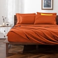 thumbnail image 3 of Luxury Hotel Bed Sheets and Pillowcase Set 1000 Thread Count 100% Cotton, 15" Inch Deep Pocket Premium Hotel Quality Smooth & Soft Bedding Sheet Set, Short Queen Size - Burnt Orange Solid, 3 of 4